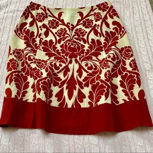 Ann Taylor Red and Cream Floral Silk Skirt